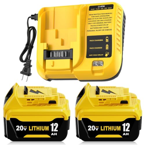 Image of 12.0Ah DCB206 Replace for Dewalt 20V Max Battery and DCB107 Charger, 2Pack