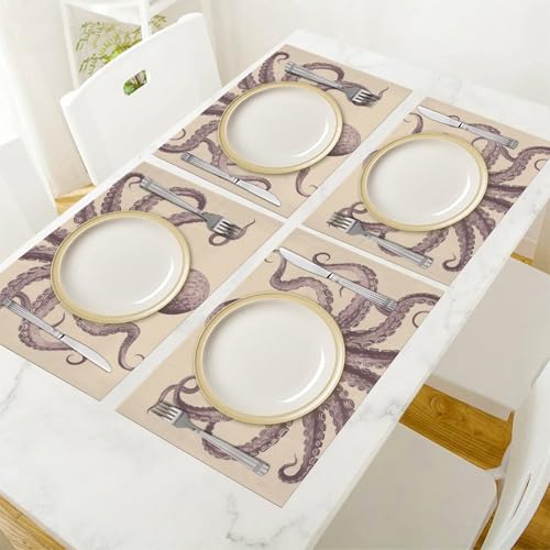 Sets de table vintage en PVC lavable et vinyle tissé durable