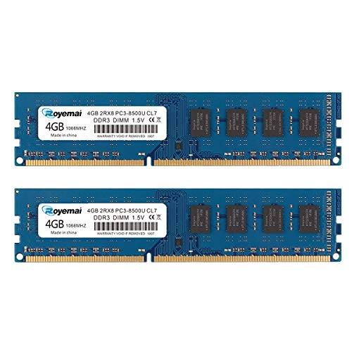 8GB Kit (2X4GB) DDR3 1066 PC3 8500U 4GB DDR3 8500 Dimm 2Rx8 240-pin CL7 1.5V Desktop RAM Memory Module