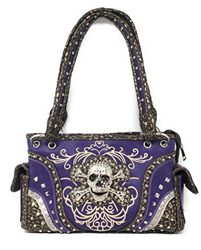 Texas West Women's Embroidered Metal Skull Purse Handbag and Wallet set in 7 colors