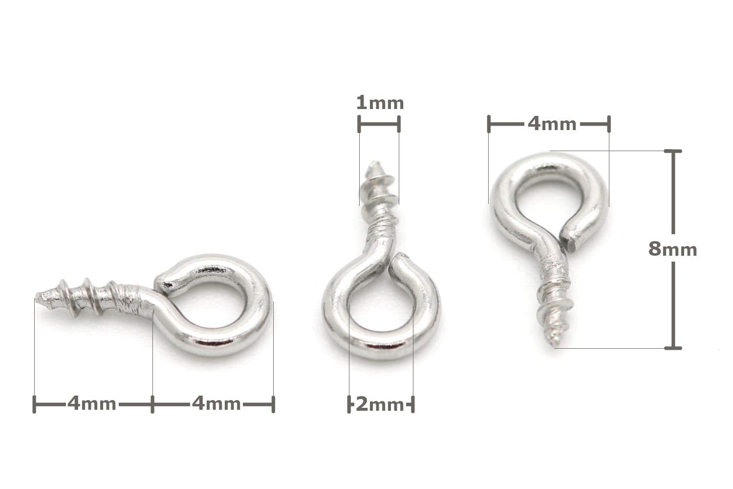 Occhielli A Vite In Acciaio Inossidabile 10mm - 100 Pezzi Per Gioielli E Fai Da Te | Gancio 4mm - Foto 4