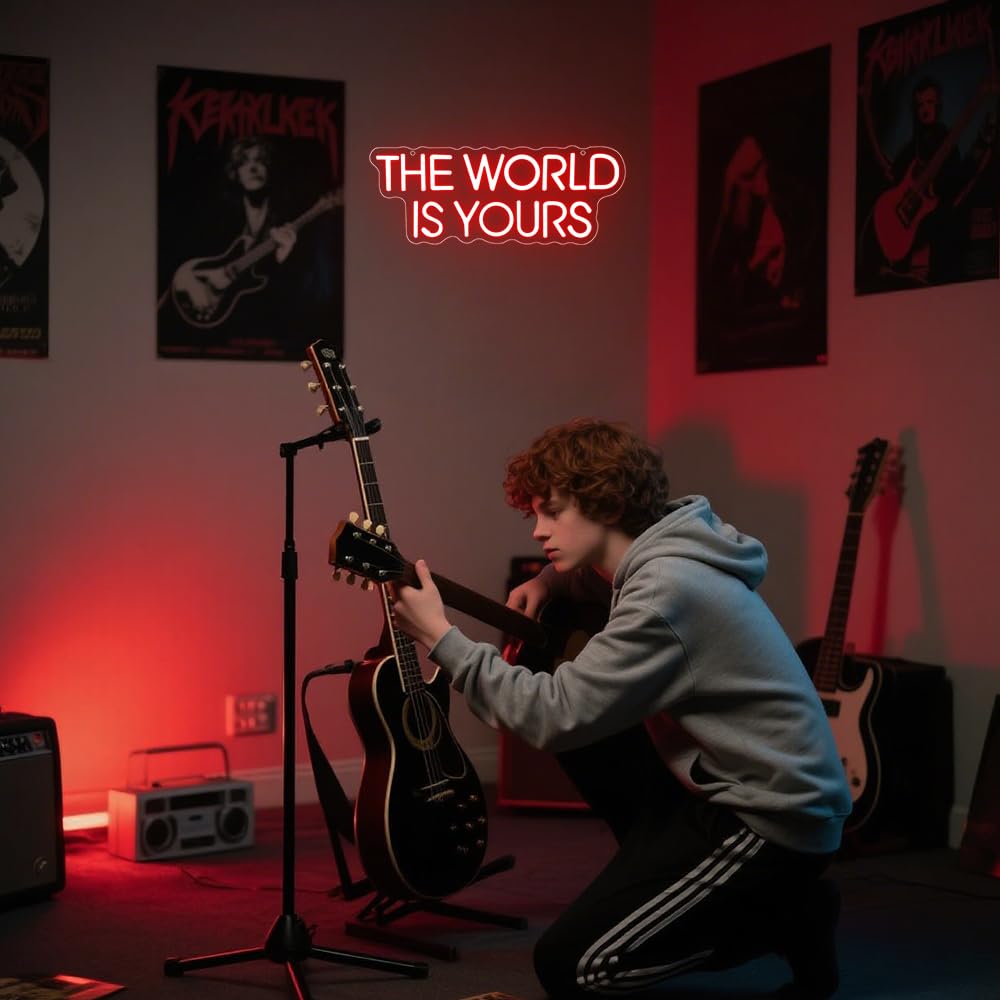 The World is Yours - Insegna al neon rossa dimmerabile a LED per decorazione da parete, sfondo per cinema, camera da letto, club, feste, uomo, regalo per ragazzi, adolescenti, uomini, alimentazione