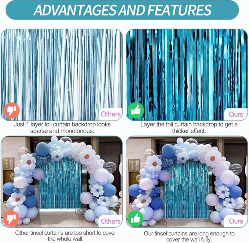 Image of Crosize 8 Pack 3.3 x 9.9 ft Blue Foil Fringe Curtains Party Decorations, Blue Tinsel Curtain Backdrop for Parties, Door Streamers, Glitter Streamer Backdrop for Birthday Decoration