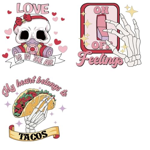 Anti-Valentine's Day Skeletons Watercolor Iron on Clothing Iron on Transfers Heat Transfer Stickers for T-Shirt Jacket Pillow Covers Backpack Hoodies DIY Decorations
