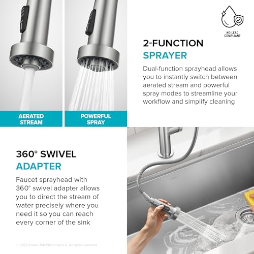 Image of KRAUS Oletto Commercial Style 2-Function Single Handle Pull Down Kitchen Faucet in Matte Black, KPF-2643MB