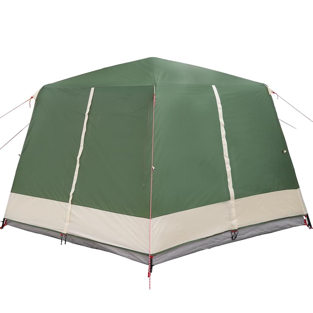 Namiot kabinowy dla 7 osób, zielony namiot rodzinny 400 x 350 x 212 cm z poliestru 185T z powłoką PU, łącznie z drążkami, 6 linkami napinającymi i 17 kołkami do wbijania w ziemię, z okienkiem