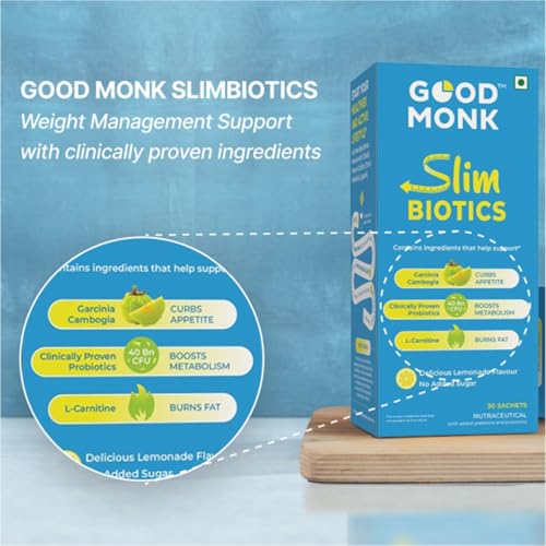 Image of Good Monk Slimbiotics with Garcinia Cambogia, L-Carnitine, Prebiotics & 40 Bn CFU Probiotics | Weight Loss for Women & Men | Boosts Metabolism & Reduces Cravings Naturally | 30 Days Pack
