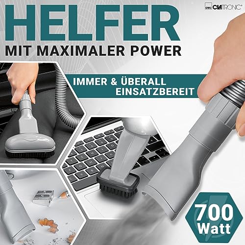 Clatronic® Handstaubsauger mit 700 Watt & geringem Gewicht | Staubsauger zum Absaugen von Polstern, Autos, Computer uvm. | Vacuum Cleaner mit 6m Kabel & permanent Staubfilter | inkl. Zubehör | HS 2631