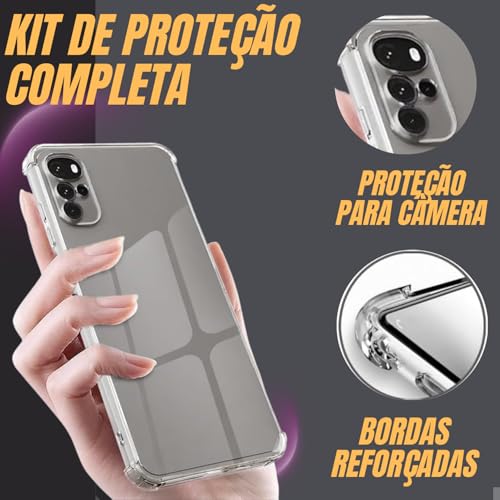 [GL CASES] Kit Capa Moto G22 Case Capinha Anti Impacto Reforçada Silicone Transparente Flexível Proteção De Câmera + Pelicula Motorola Moto G22 De Privacidade Vidro Anti Spy Espião