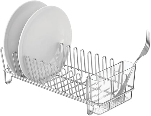 Miniatura 4 de mDesign Escurridor de platos para fregadero de cocina, pequeño estante de metal y plástico para fregadero de cocina, ideal para platos y cesta de