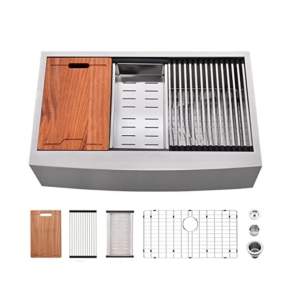 33Inch Farmhouse Kitchen Sink Workstation Stainless -VOKIM 33"x22" Farmhouse Apron Front Ledge Workstation Kitchen Sink 16 Gauge Stainless Steel Single Bowl Farm Sink