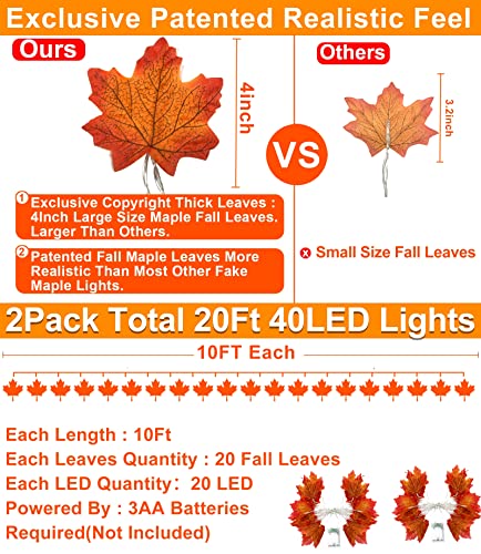 2 pack fall decor enlarged maple leaf thanksgiving decorations fall lights thick leaf garlands,total 20ft 40led lights battery operated waterproof halloween decorations home indoor outdoor autumn 2 2 pack fall decor enlarged maple leaf thanksgiving decorations fall lights thick leaf garlands,total 20ft 40led lights battery operated waterproof halloween decorations home indoor outdoor autumn - image 3
