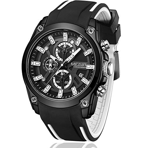 Megir uomo sport militare orologio da polso al quarzo, analogico impermeabile pilota multifunzione in pelle luminosa cronografo orologi da polso, orologi da donna casual