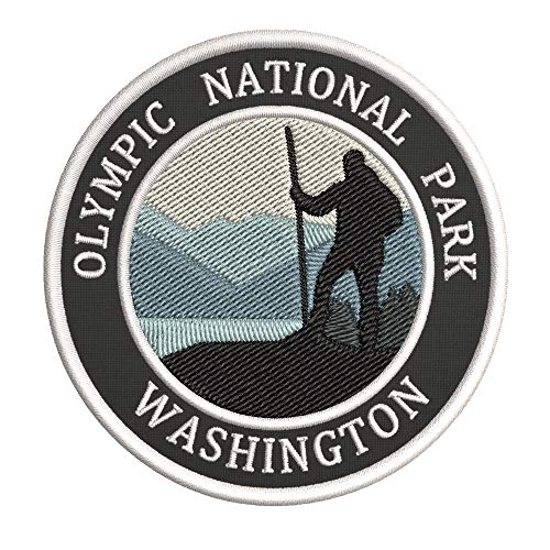 Olympic National Park, Washington Mountain Hiker Embroidered Premium Patch DIY Iron-on or Sew-on Decorative Badge Emblem Vacation Souvenir Travel Gear Clothes Appliques Wildlife Explore Nature