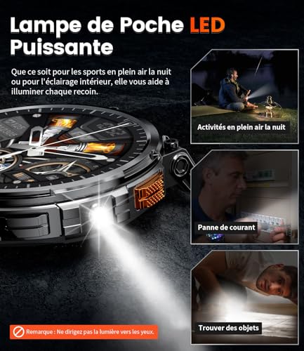 Smartwatch Herren mit Taschenlampe/1.85“ HD Display/730 mAh Akku Telefonfunktion Smart Watch mit 120+ Sportmodi, IP68 Wasserdicht Fitnessuhr with 24/7 Herzfrequenz, SpO2 für Android iOS 3 Gurte – Bild 4
