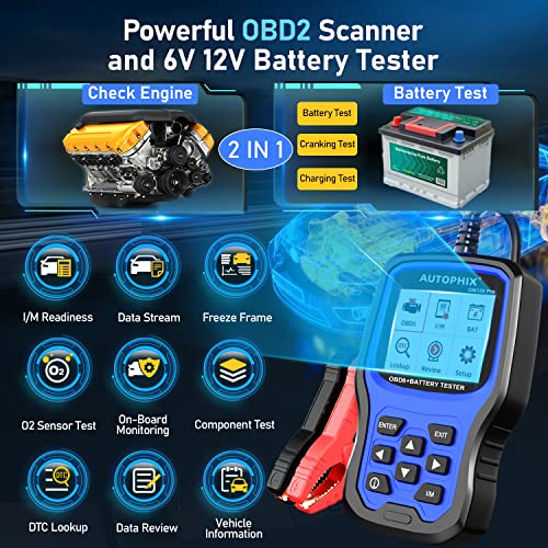Autophix Om129 Pro Obd2 Scanner Battery Tester 2 In 1 Full Check Engine Code Reader & Scan Tool 6V 12V 100-2000 Cca Battery Cranking Charging Test Multiple Graphical Data Streams[2023 Elite Version] #TOP2