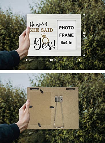 Fondcanyon He Asked And She Said Yes Picture Photo Frame,Proposal Picture Frames,Engagement Gifts For Him Her Bride To Be Groom To Be,Valentine Christmas Birthday Gifts For Him Her(4X6 Inch Photo) #TOP4