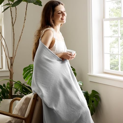 Image of Bedsure 100% Cotton Blanket, Herringbone Weave, Twin-XL, Cool Grey