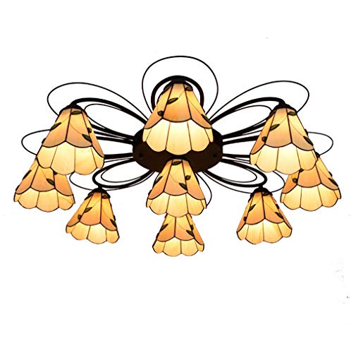 Simple Et Lampe De Plafond Moderne De Style Tiffany 9 Têtes Lumières Plafond Vitraux Décoration Lustres E27 Utilisé pour Salon Salle À Manger Chambre Chambre Cover