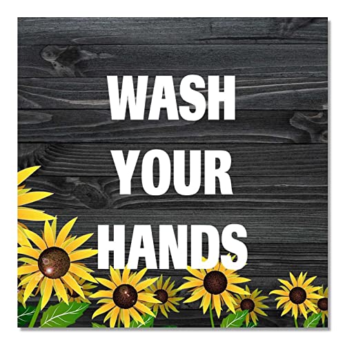 Plaque en bois tournesol Wash Your Hands décoration murale rustique 40cm - 2