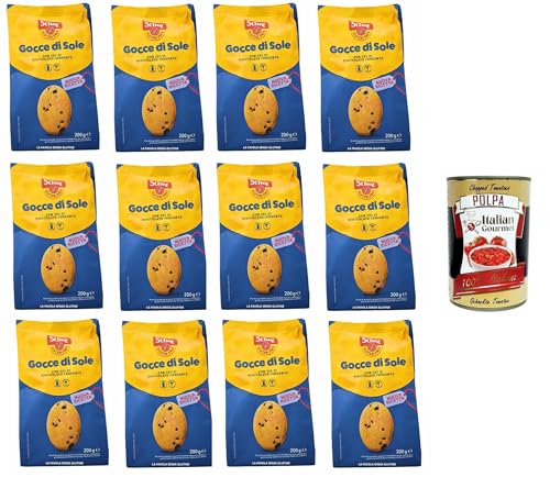 Schar Gocce di Sole Biscotti di pasta frolla con gocce di cioccolato galletas quebradas con chispas de chocolate 12 x 200 gr + Polpa italiana Gourmet 400 g