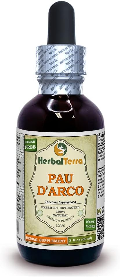 PAU d'arco (Tabebuia Impetiginosa) Glycerite, Dried Bark Alcohol-Free Liquid Extract (Brand Name: HerbalTerra, Proudly Made in USA) 20x4 fl.oz (20x120 ml)