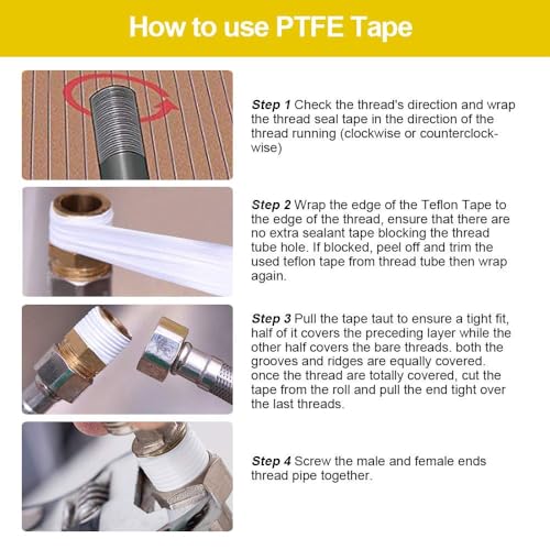 Image of GCQ Teflon Tape, Thread Seal Tapes?PTFE Thread Seal Tape for Plumbers Sealant Tape for Leak Water Pipe Thread 1 /2 inch x 500 inch (2 Pack /White)