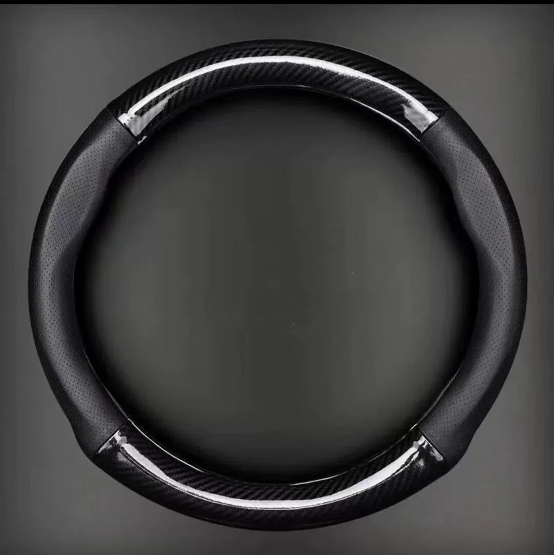 RENZAIZAI Glossy Carbon Fiber Steering Wheel Cover for Smart EQ fortwo (C453) 2018-2024, Ultra-Thin Anti-Slip Steering Grip Breathable All Season Protector,36cm