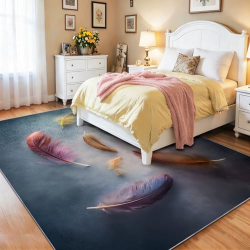 Tapis de salon lavable 60x90 cm dégradé bleu gris antidérapant - 5