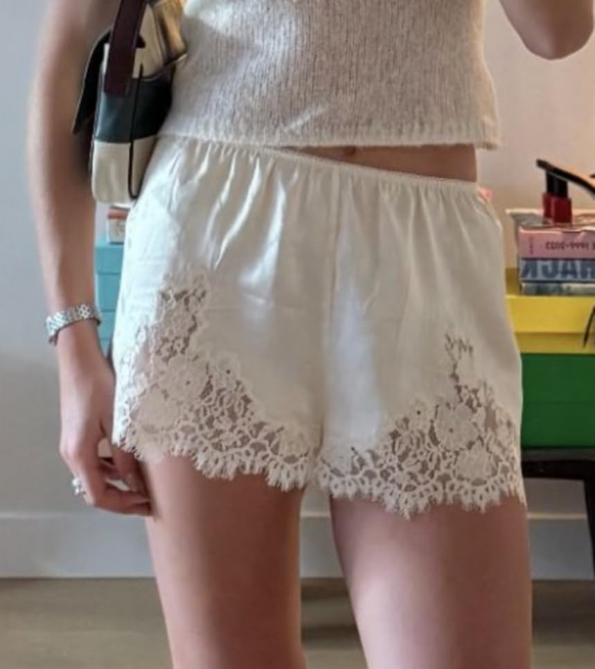 Sawden Women Satin Silk Lace Trim Shorts Cute Micro Mini Shorts Casual Pajama Bottoms - Image 3