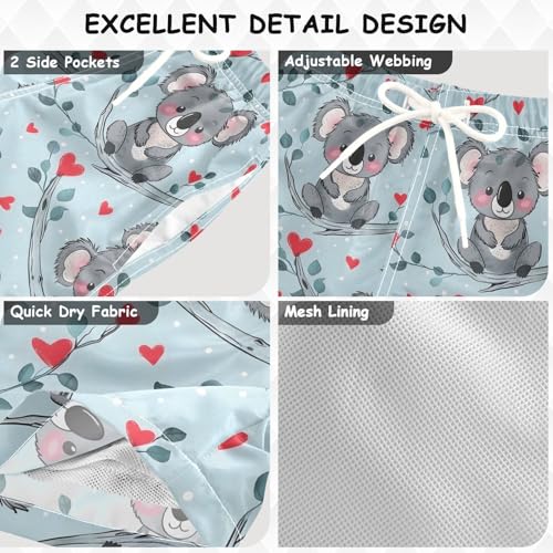 ALAZA Cute Koala Leaf Heart Boys Quick Dry Beach Board Shorts Kids Swim Trunks Bathing Suit Swimsuit3