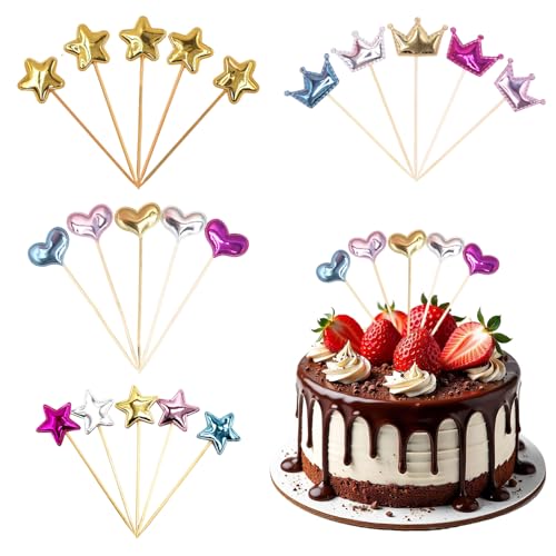 80 adornos para cupcakes, decoración de magdalenas de colores, en 5 colores, ideales para decoración de tartas, cumpleaños, estrellas para cumpleaños, bodas, fiestas de Navidad