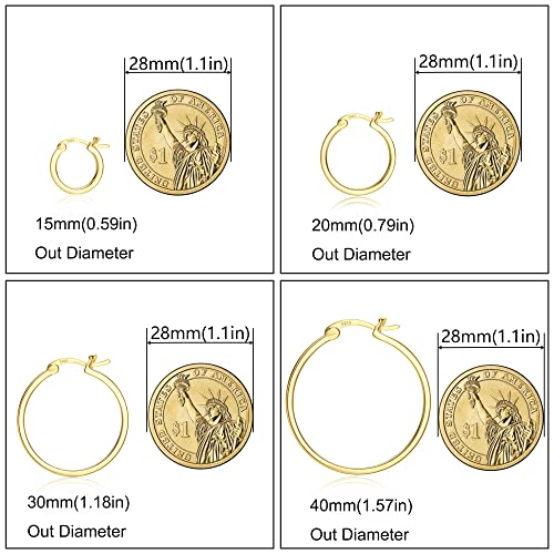 Hayoso 18K Gold Plated Hoop Earrings - 925 Sterling Silver Hoop Earrings Womens Hypoallergenic Hoops | Square Tube Hoop Earrings for Women 15mm/20mm/30mm/40mm3