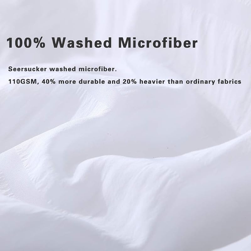 AveLom White Duvet Cover Queen Size, Textured Seersucker Duvet Cover Set, Soft Washed Microfiber with Zipper Closure and Corner Ties, 3 Pieces, 90" x 90" Duvet Cover & 2 Pillowcases image 4