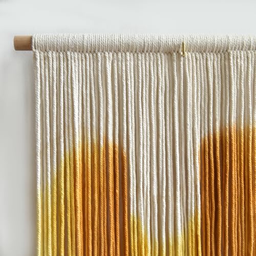 Image of IOWER Macrame Wall Hanging Yellow Dip Dye Boho Wall Decor Fiber Wall Art Modern Wall Decor Boho Wall Art for Living Room Bedroom Apartment 27 inch W x 26.8 inch L