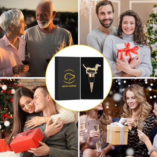 LKKCHER Dackel Weinflaschenverschluss, Geschenke und Deko, Geburtstagsgeschenk, Weingeschenke für Männer Papa Frauen, Weihnachtsschmuck, Flaschenverschlüsse für Wein Champagner, Bronze
