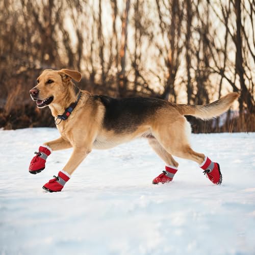 SSIMIDAPT 4 Stück Hundeschuhe Pfotenschutz Winter, Schneestiefel für Hunde, Hundeschuhe mit Rutschfester Sohle und Reflektierendem Klettverschluss, Warm, für Kleine Mittlere Große Hunde