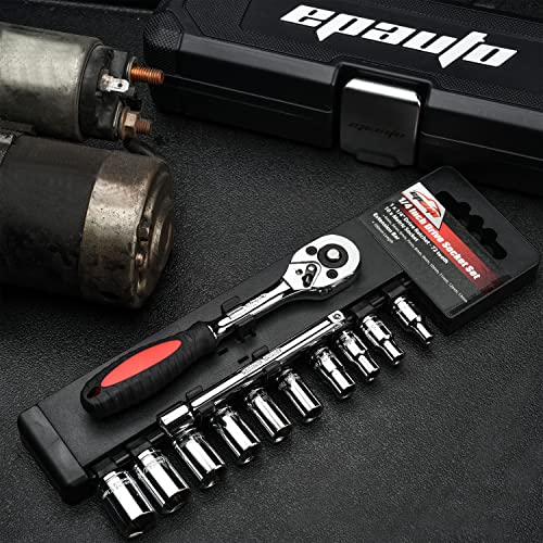 EPAuto 1/4-Inch Drive 12-Piece Socket Set with 72-Tooth Reversible Ratchet