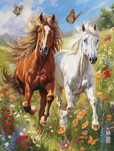 Peinture numéro adulte cheval et fleurs kit DIY 100x130cm