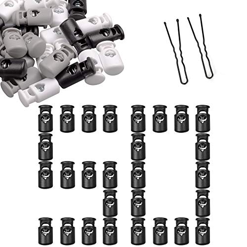 EOX 50PCS Cord Stops, Cord Locks for Drawstrings Plastic Cord Locks Cord Stopper Toggles for Drawstrings Lace Lock Cord Toggle Drawstring Toggle Paracord Stop Spring Loaded Toggle for Hat, Pants