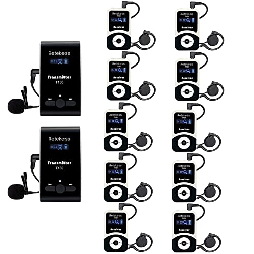 Sistema inalámbrico para guías turísticos Retekess T130, 99 canales, dispositivo de escucha asistida para interpretación, entrenamiento, corte y iglesia (2 transmisores y 10 receptores) miniatura 1