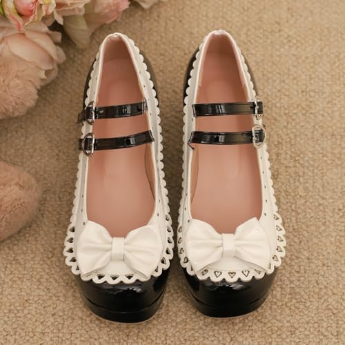 DINTAHA Kawaii Shoes Platform Mary Janes with Bow Chunky Heeled Mary Janes Cute Dress Shoes3