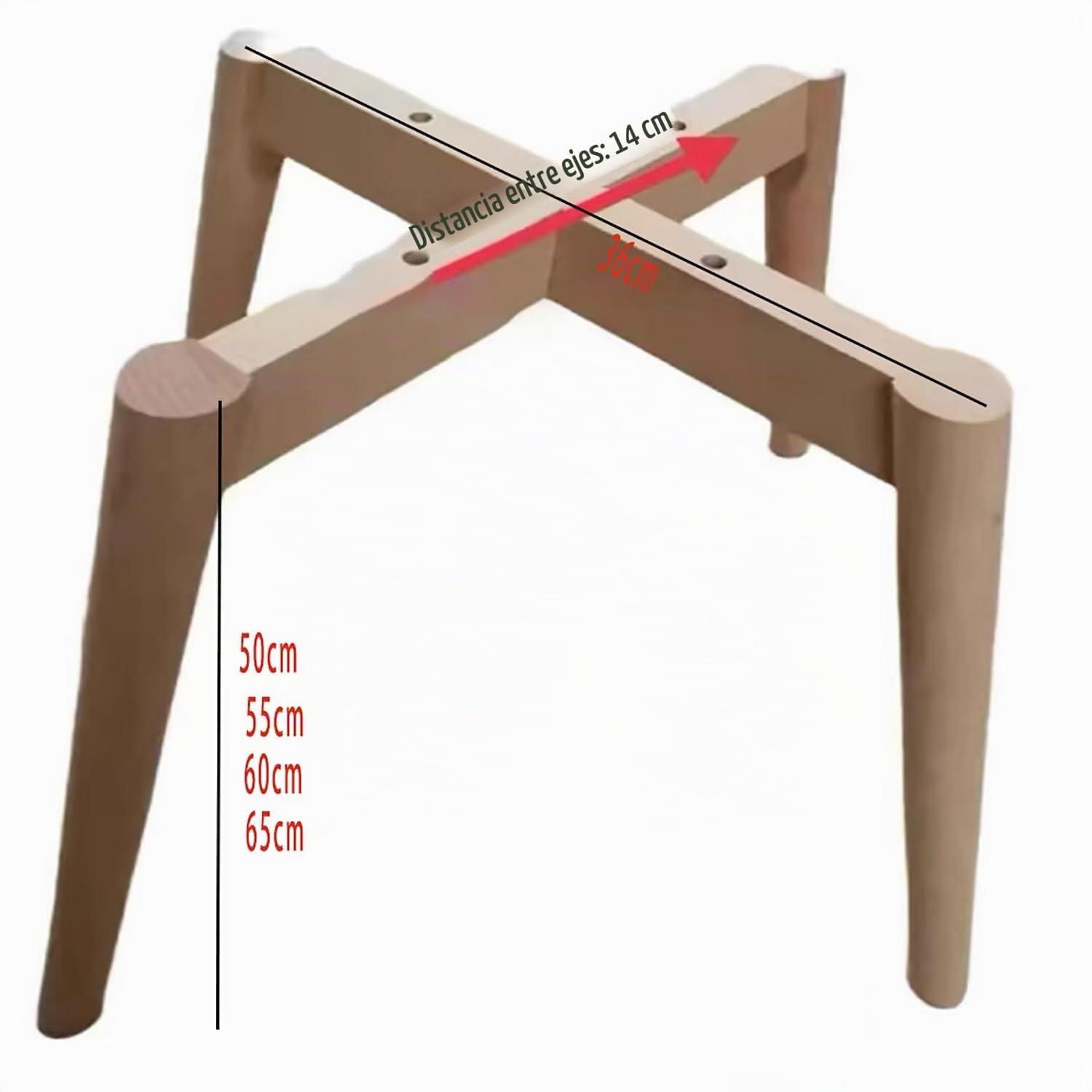 Patas de Taburete de Madera Maciza, pies de Repuesto para mesas, Patas de Silla de Comedor con Estructura en Cruz para tableros de Madera(60cm/24in)