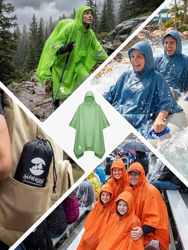 Image of SaphiRose Hooded Rain Poncho Waterproof Raincoat Jacket for Men Women Adults