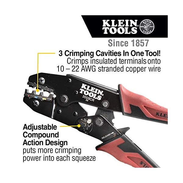 Klein Tools 3005CR Draht-Crimper Werkzeug, Ratsche isolierte Klemmzange für 10 bis 22 AWG Draht – Bild 3