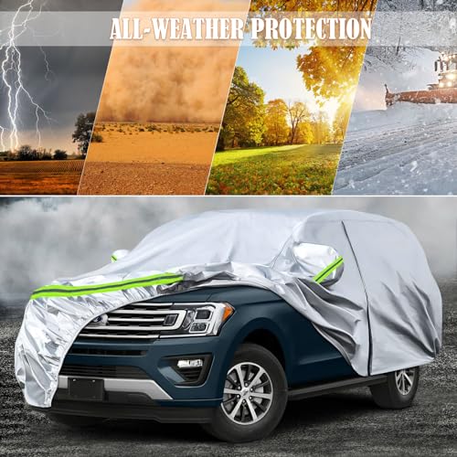 Image of Waterproof Car Covers Replace for 2007-2025 Ford Expedition /Lincoln Navigator SWB, 6 Layers Silver All Weather Car Cover with Zipper Door & Windproof Bands for Snow Rain Dust Protection