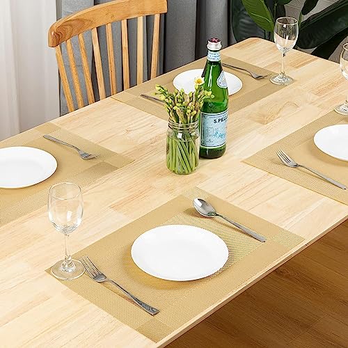Image of Anugrah Dining Mats Table Mats PVC Placemats Heat-Resistant Placemat for Dining Tea Table Woven Vinyl Stain Resistant Table Mats Easy to Clean - 45x30 cm (Gold, 6)