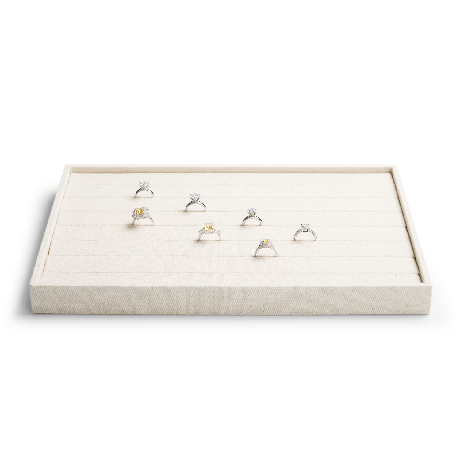 Vetrina Portagioie Con 7 Slot: Vassoio Organizer In Lino Grigio Per Anelli, Orecchini E Bracciali, Elegante Scatola Espositiva