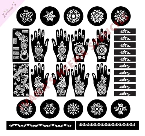 Image of Ivana's Set of 32 Pcs Combo Pack, Reusable Mehandi For Hands Henna Tattoo Stencil For Women, Girls and Kids Easy To Use In Just 4 Steps Indian Design Collection, C-2382