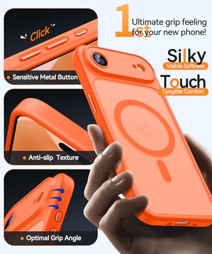 Image of CANSHN Magnetic Compatible with iPhone Air Case(6.5 Inch), Upgraded [Full Camera Protection] [Compatible with Magsafe] [Translucent Matte] Shockproof Phone Cover for iPhone 17 Air Case,Orange